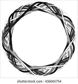Circular random lines. Abstract circle monochrome black and white element