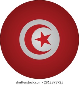 A circular red background features a white crescent moon and a red star, representing the national flag of Tunisia. This graphic is ideal for websites, presentations, educational materials, and international event promotions.