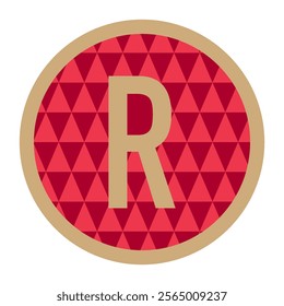 Circular red badge design with a golden outline, centered by the letter ‘R’ over a triangular geometric background. A sophisticated choice for business or creative needs.