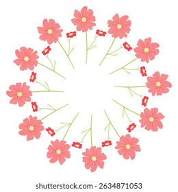 Circular red border with ornamental flowers. Stylish botanical vector design perfect for greeting cards, banners, and event invitations