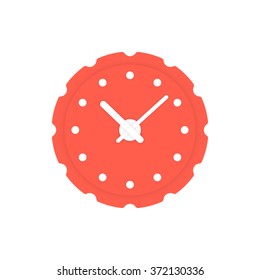 circular red clock icon. concept of alert, measurement, accuracy, precision, optimization, control, mechanism. isolated on white background. flat style trend modern logotype design vector illustration