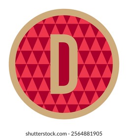 Circular red D letter with gold outline and triangle patterns forming a contemporary and sophisticated design for creative branding and visual aesthetics.
