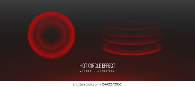 Circular red effect concept of realistic heating element. Heated hob top view design element for induction hob. Vector illustration