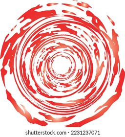 A circular red frame like a flame drawn with a paintbrush