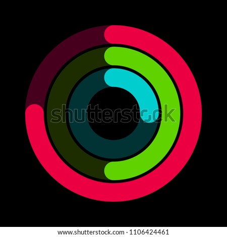 Circular red, green and blue activity ring flat vector icon for watch apps and websites