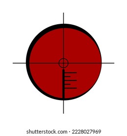 Circular Red gun or rifle sight Sucher Cartoon Illustration. Sniperskop oder Crosshair einzeln auf weißem Hintergrund. Waffen, Jagd, Genauigkeit, Ziel, Zielsetzung, Sehvermögen, Shooting Konzept