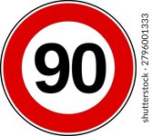 Circular Red Maximum Speed Limit 90 Road Sign Vector