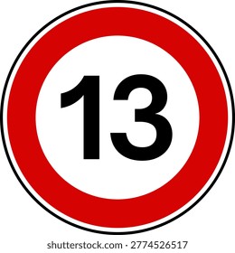 Circular Red Maximum Speed Limit 13 Road Sign Vector