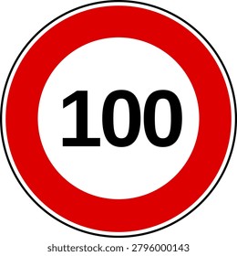 Circular Red Maximum Speed Limit 100 Road Sign Vector