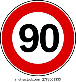 Circular Red Maximum Speed Limit 90 Road Sign Vector