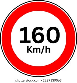 Circular Red Maximum Speed Limit 160 Road Sign Vector