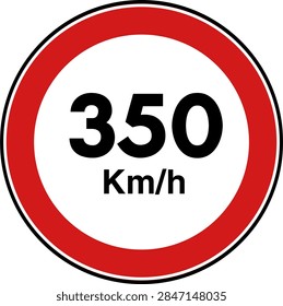 Circular Red Maximum Speed Limit 350 Road Sign Vector