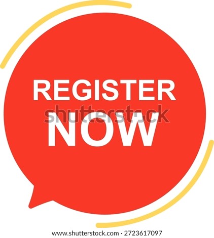 Circular red register now badge with arc