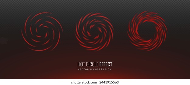 Circular red spiral on a transparent background. Induction hob effect heating element for design. Vector illustration