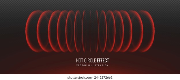 Espiral roja circular sobre un fondo transparente. Elemento de calentamiento de efecto de placa de inducción para el diseño. Ilustración de vector