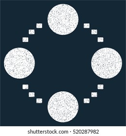 Circular Relations grainy textured icon for overlay watermark stamps. Flat symbol with dirty texture. Dotted vector white ink rubber seal stamp with grunge design on a dark blue background.