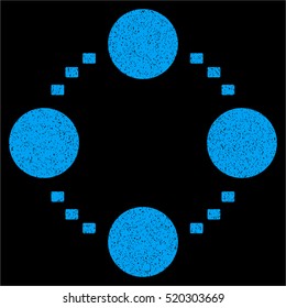 Circular Relations grainy textured icon for overlay watermark stamps. Flat symbol with unclean texture. Dotted vector blue ink rubber seal stamp with grunge design on a black background.
