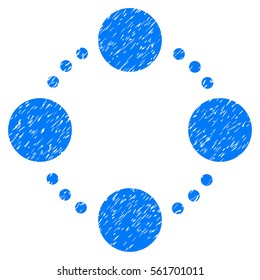 Circular Relations grainy textured icon for overlay watermark stamps. Flat symbol with scratched texture. Dotted vector blue ink rubber seal stamp with grunge design. Designed with round dots.