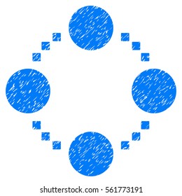 Circular Relations grainy textured icon for overlay watermark stamps. Flat symbol with dust texture. Dotted vector blue ink rubber seal stamp with grunge design. Designed with square dots.
