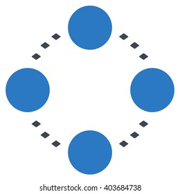 Circular Relations vector toolbar icon. Style is bicolor flat icon symbol, smooth blue colors, white background, rhombus dots.