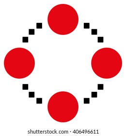 Circular Relations vector toolbar icon. Style is bicolor flat icon symbol, intensive red and black colors, white background, square dots.