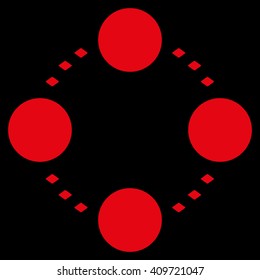 Circular Relations vector toolbar icon. Style is flat icon symbol, red color, black background, rhombus dots.