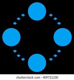 Circular Relations vector toolbar icon. Style is flat icon symbol, blue color, black background, rhombus dots.