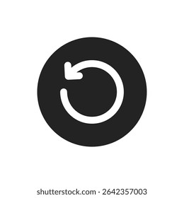 Circular reset or refresh icon with curved arrow inside shown solid black style symbolizing reload, restart, synchronization, or update action.