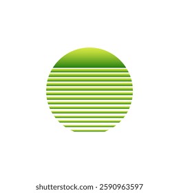 A circular retro sun design featuring green and yellow geometric lines, capturing the vibrant aesthetic of the eighties and nineties.