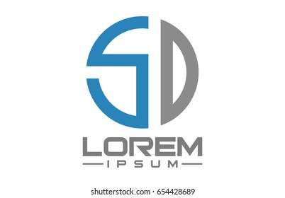circular ribbon logo letter s and d