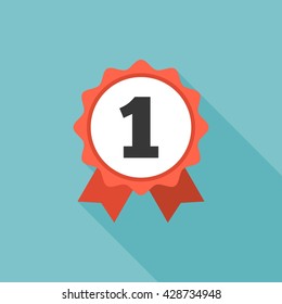 Circular ribbon winners first rosette icon, flat design