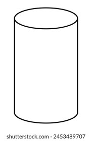 circular right cylinder shape, black and white vector illustration isolated on white background