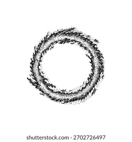 circular ring made of swirling flames. The textured stippling and flowing fire shapes create an energetic, powerful, and dramatic visual effect.