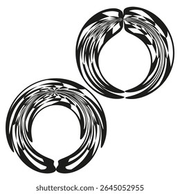 Circular ring patterns. Concentric circle design. Vector spiral elements. Black line graphics.