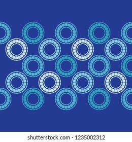 Circular rings of lighter blue on dark blue seamless pattern. Geometric background. Can be used for wallpaper, textile, invitation card, wrapping, web page background.