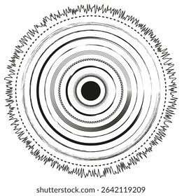 Circular ripple effect. Concentric wave form. Vector illusion pattern. Black white background