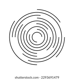 Circular ripple icon. Concentric circles with broken lines. Vortex, sonar wave, soundwave, sunburst, signal signs isolated on white background. Vector outline illustration