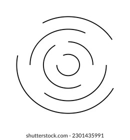 Icono circular de rizo. Círculos concéntricos con líneas interrumpidas. Vortex, sonido o onda sonora, explosión de sol, señal de señal aislada sobre fondo blanco. Ilustración gráfica del vector