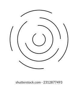Circular ripple icon. Concentric circles with broken lines. Vortex, sonar wave, soundwave, sunburst, signal signs isolated on white background. Vector outline illustration