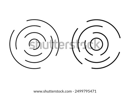 Circular ripple icon. Concentric circles with broken lines. sunburst, signal signs isolated on white background. Vector illustration. Eps file 61.