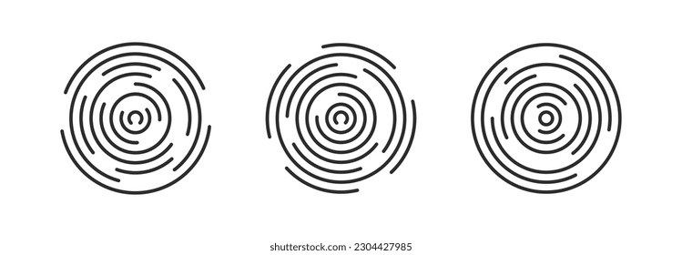 circular ripple icon set. Concentric circles with broken lines isolated on white background. Vortex, sonar wave, soundwave, sunburst, signal signs