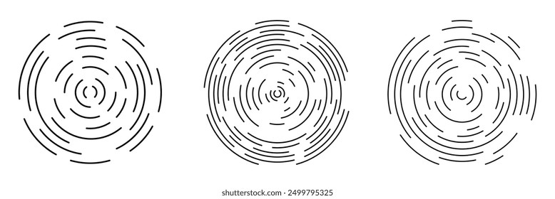 Circular ripple icon set. Concentric circles with broken lines. sunburst, signal signs isolated on white background. Vector illustration. Eps file 71.