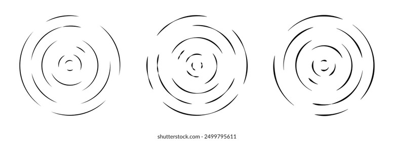 Circular ripple icon set. Concentric circles with broken lines. sunburst, signal signs isolated on white background. Vector illustration. Eps file 66.