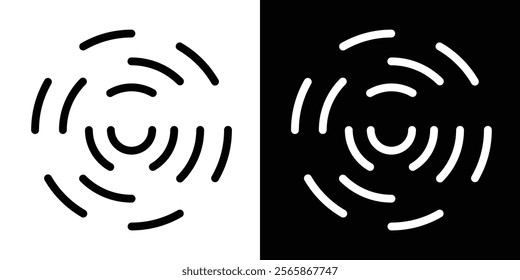 Circular ripple icons. Concentric circles with broken lines isolated on white background. Whirlpool, swirl, vortex, sonar wave, soundwave, sunburst, signal signs in eps 10.