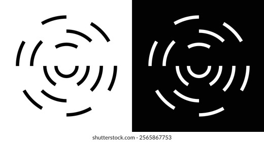 Circular ripple icons. Concentric circles with broken lines isolated on white background. Whirlpool, swirl, vortex, sonar wave, soundwave, sunburst, signal signs in eps 10.