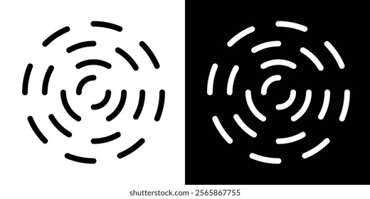 Circular ripple icons. Concentric circles with broken lines isolated on white background. Whirlpool, swirl, vortex, sonar wave, soundwave, sunburst, signal signs in eps 10.