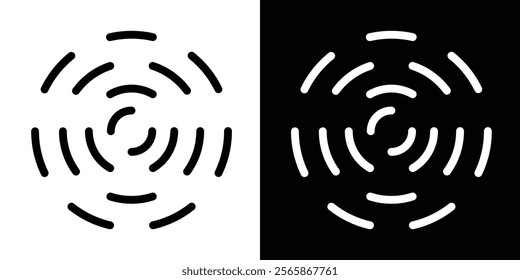 Circular ripple icons. Concentric circles with broken lines isolated on white background. Whirlpool, swirl, vortex, sonar wave, soundwave, sunburst, signal signs in eps 10.