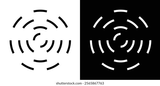 Circular ripple icons. Concentric circles with broken lines isolated on white background. Whirlpool, swirl, vortex, sonar wave, soundwave, sunburst, signal signs in eps 10.