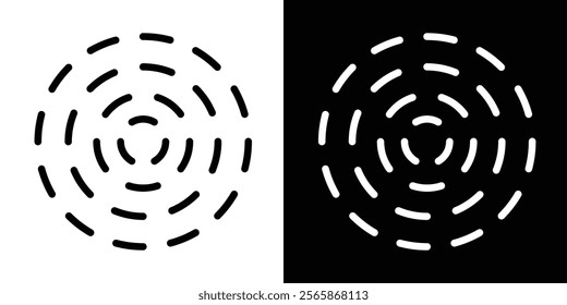 Circular ripple icons. Concentric circles with whole and broken lines. Vortex, sonar wave, soundwave, sunburst, signal, pain, target, aim signs on white background. Vector illustration in eps 10.