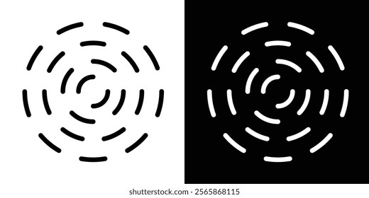 Circular ripple icons. Concentric circles with whole and broken lines. Vortex, sonar wave, soundwave, sunburst, signal, pain, target, aim signs on white background. Vector illustration in eps 10.